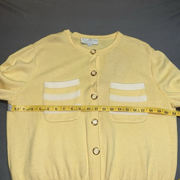 St John Collection Sweater Cardigan Yellow Large Made In USA *flaw - Picture 6 of 9